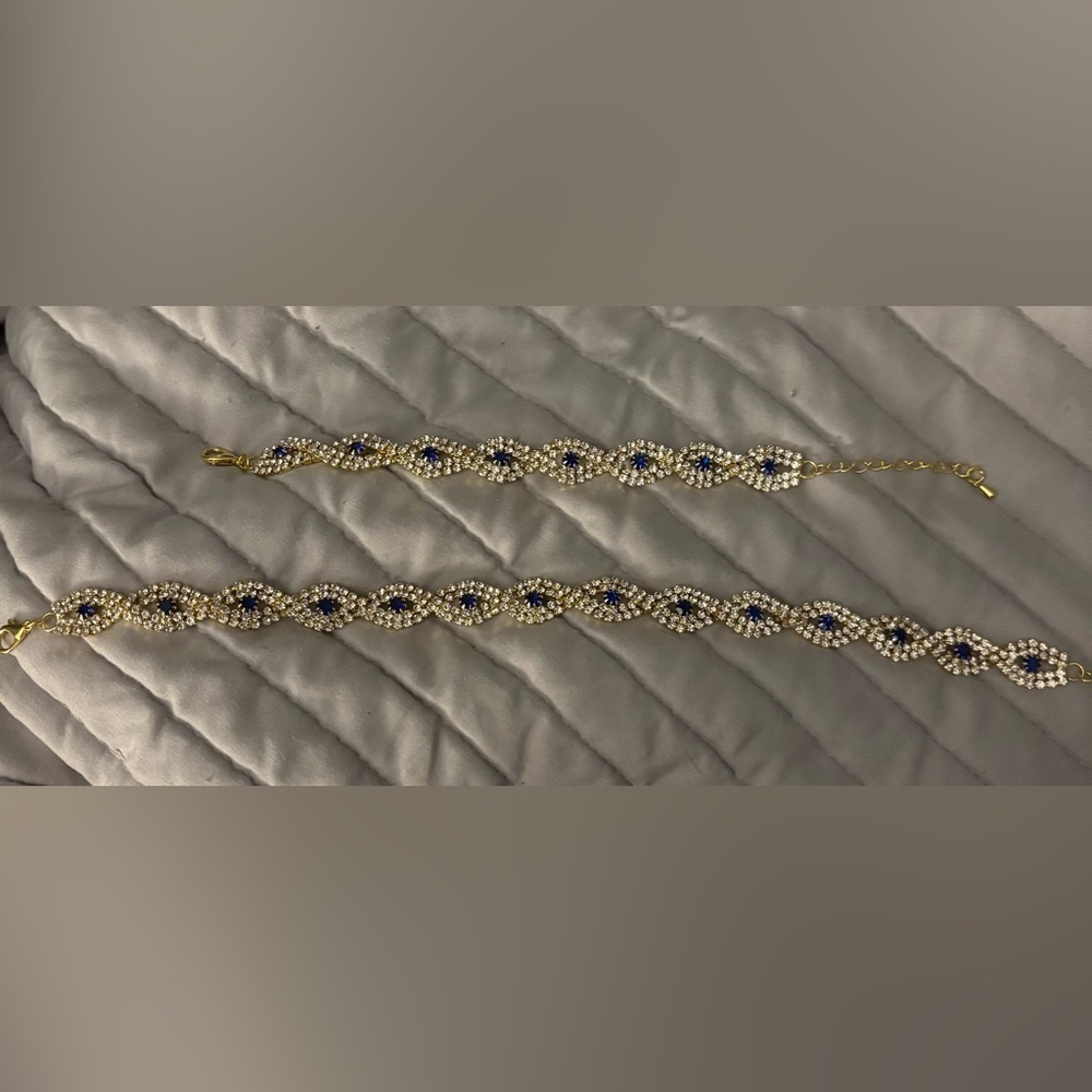 Elegant Gold Plated and Blue Sparkly Women's Choker, Bracelet, and Earrings